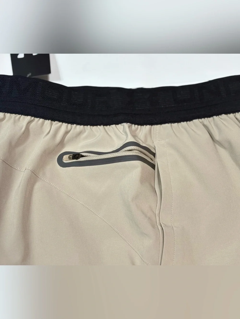 Under Armour Men's Sandstone Athletic Shorts with Black Waistband